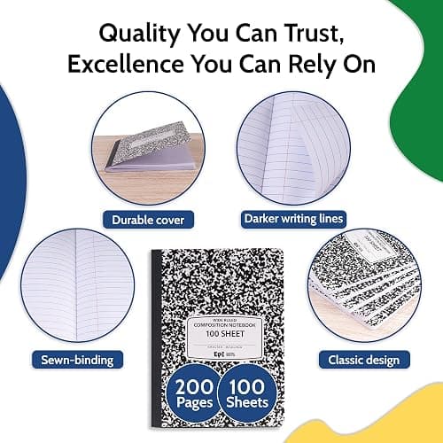 4 Pack - EPI Marble Hardcover Wide Ruled Composition Notebook | 200 Pages (100 Sheets), 9.75 x 7.5 in, Sturdy Sewn Binding | School, Office, Journaling, Notes thumbnail 3