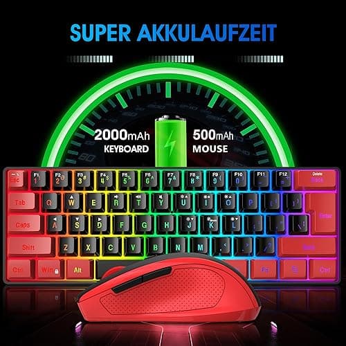 Snpurdiri 2.4G Wireless Gaming Keyboard and Mouse Combo, Include Mini 60% Merchanical Feel Keyboard, Ergonomic Vertical Feel Small Wireless Mouse(Red and Black) thumbnail 4