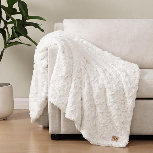 UGG Adalee Faux Fur Throw Blanket Luxury Lightweight Cozy Soft Throw for Couch Bed or Chair Hypoallergenic Machine Washable Double-Sided Fluffy Blanket Home Decor, 50-inch x 70-inch, Natural White thumbnail 2