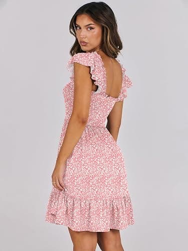 ANRABESS Women's Summer Casual Sleeveless Square Neck Dress 2026 Smocked Ruffle Backless Boho Beach Cute Teen Short Sundress thumbnail 4