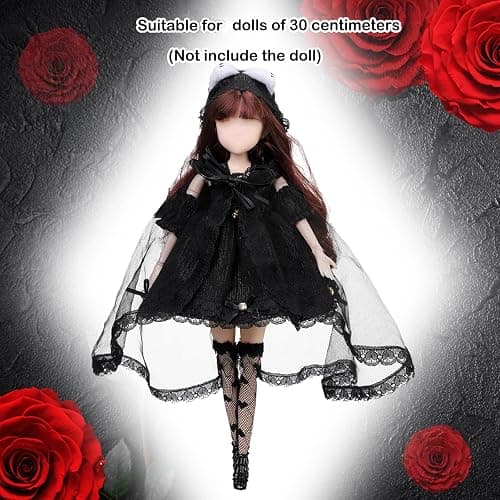 Wettarn 6 Pcs Gothic Doll Clothes and Accessories 12'' Black Doll Clothes Outfits Wedding Tutu Ballet Dress for Women Toy Outfits Party Princess Gown for Cosplay Gift Dress Stocking thumbnail 4