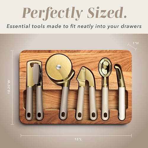 COOK WITH COLOR 6-Piece Kitchen Tool Set with Acacia Wood Cutting Board, Can Opener, Pizza Cutter & Prep Essentials, Brown Ombre thumbnail 2