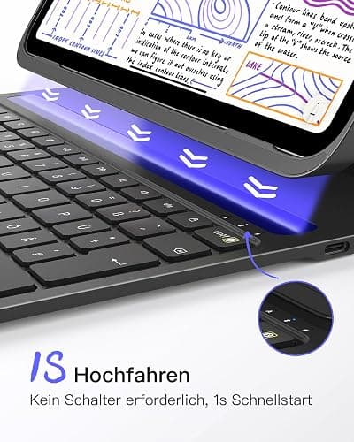 Inateck iPad 10 Generation Hülle mit Tastatur, für iPad 11 Gen. A16 2025 11 Zoll, Air 11 Zoll M3/M2 (2025/2024),Air 5/4, Pro 11 4/3/2/1,QWERTZ,Ultraleichte Tastatur mit Stifthalter,AirTap BK2007 thumbnail 4
