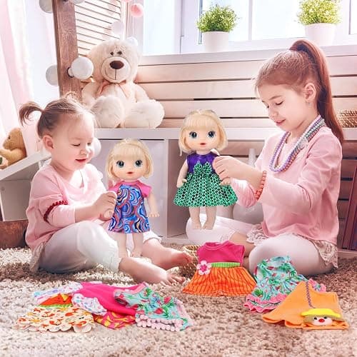 ECORELF 10 Set Alive Baby Doll Clothes, Doll Clothes and Accessories for 10-12 Inch Girl Dolls Outfits Include Cute Jumpsuit, Skirts thumbnail 2