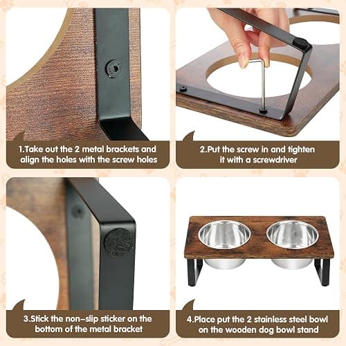 KEVIDEAWL Elevated Dog Bowls for Small Medium Wood Dogs Raised Bowl Stand with 2 Stainless Steel Deep Dog Food and Water Bowls, Anti Vomit, Non-Slip Feeding Dishes(Tilted，3 inches in Height, 40oz thumbnail 7