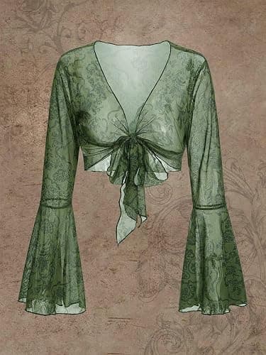 SOLY HUX Womens Fairy Bell Sleeve Top Floral Lace Tie Front Crop Cardigan Y2k thumbnail 5