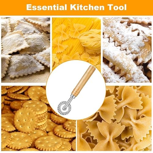 LIQWEI Pasta Cutter Wheel, Pastry and Pasta Cutter Wheel Pastry Ravioli Wheel Cutter With Long Wooden Handle for Ravioli Pasta Dumplings Lasagna Pierogi thumbnail 6