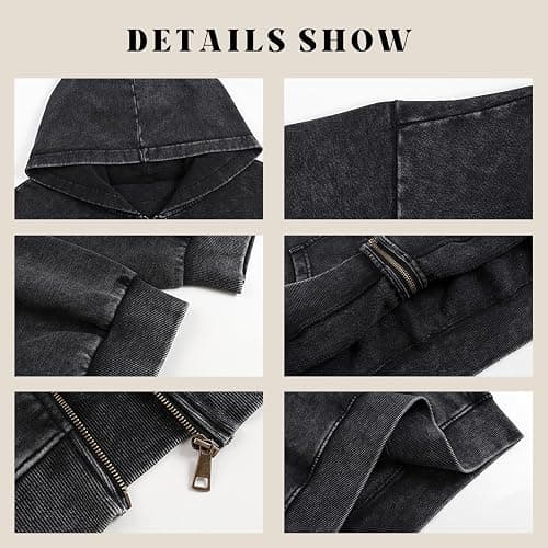 SnowElve Mens Zip Up Hoodie Women Full Zip Hoodies Vintage Acid Wash Oversized Sweatshirts Hooded Sweatshirt Streetwear thumbnail 3