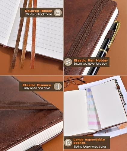 Lined Journal Notebook for Women Men, 256 Numbered Pages Hardcover Leather Journals for Writing, A5 Journaling Notebooks, College Ruled Journal for Business Work School Note Taking 5.75" x 8.38" Brown thumbnail 6