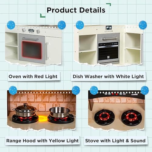 BRINJOY 3-Piece Kids Kitchen Playset, Walk-in Wooden Play Kitchen Set for Toddlers, Modular Pretend Play Kitchen w/Light&Sound, Large Corner Kitchen Cooking Toy w/Coffee Capsule, Gift for Girls Boys thumbnail 6