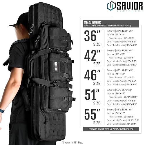 Savior Equipment American Classic Tactical Double Long Gun Bag Pistol Transportation Case w/Backpack Strap, Lockable Compartment, Available Length in 32" 36" 42" 46" 51" 55" thumbnail 7