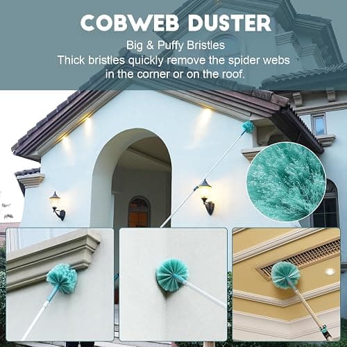 TelesPro 20 Foot High Reach Duster Kit with 5-12FT Extension Pole High Ceiling Dusting and Window Cleaning Kit with Telescopic Pole Window Washer&Squeegee,Cobweb Duster,Fan Duster and Feather Duster thumbnail 5