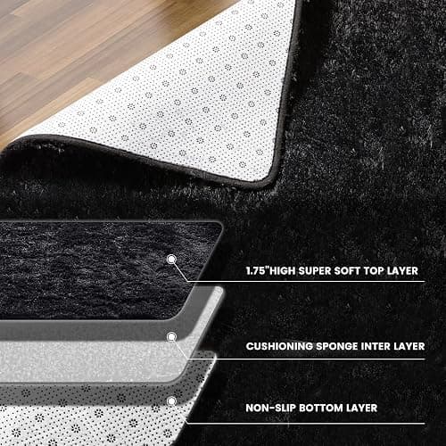 KNZE Super Soft Area Rugs for Living Room 5x7 Black, Fluffy Furry Shaggy Fuzzy Area Rug, Upgrade Anti-Skid Rectangular, High Pile Soft Throw Rug for Bedroom and Kids Room, Home Decor Aesthetic thumbnail 6