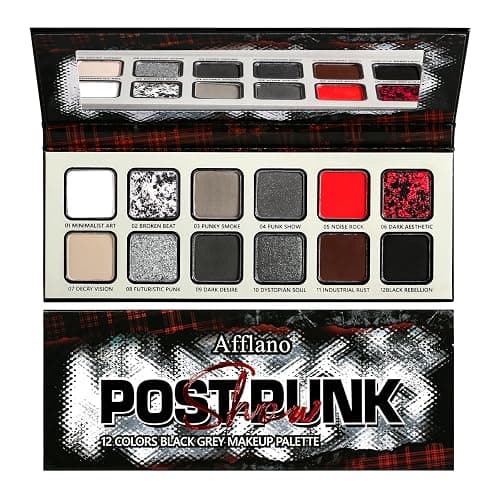 Black Gray Red Goth Makeup Palette, High Pigmented Grey Silver Brown Matte Shimmer Smokey Eyeshadow Palette, 12 Color Long Last Dark Emo Grunge Vampire Eye Shadow for Daily & Halloween Clown,Blendable - Image 1