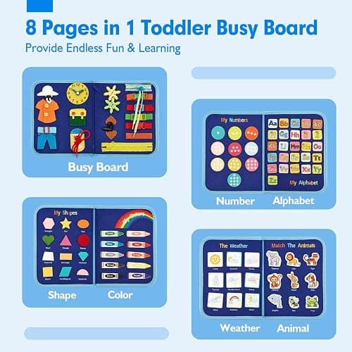 hahaland Busy Board for Toddlers - Montessori Toys Preschool Learning Activities with Life Skills, Alphabet, Number, Shape, Color, Animal, Weather - Toddler Boy Learning Educational Toys, Travel Toys thumbnail 3