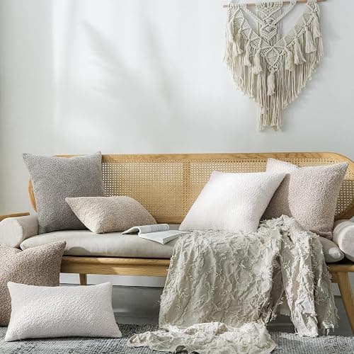 FIOUOVO Textured Farmhouse Throw Pillow Covers 20x20 Decorative Pillows for Bed Couch Pillows for Living Room Rustic Pillows Neutral Accent Cushion Cases Set of 2, Beige - Beige - 20" x 20" (Pack of 2) thumbnail 5