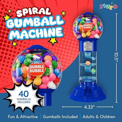 Playo 10.5" Gumball Machine for Kids, Spiral Style Candy Dispenser for Gifts, Parties or Events - Bubblegum Machine w/Gumb Balls Included thumbnail 2