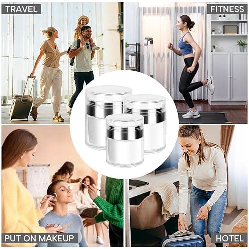 Airless Pump Jars Refillable Cosmetic Moisturizer Pump Botttles Travel Size for Cream, Gels and Lotion with Silicone Spatula (0.5oz+1oz+1.7oz) thumbnail 6