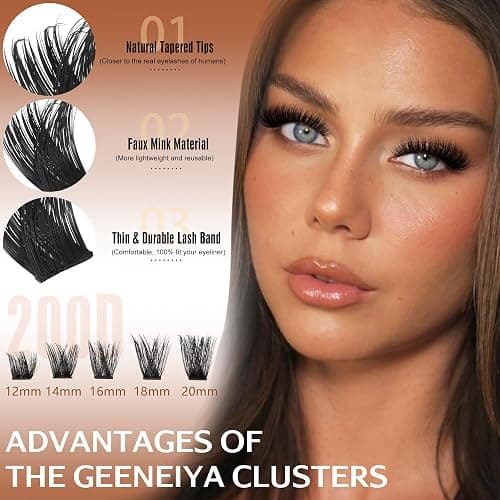 Geeneiya Lash Clusters 200D Full Eyelash Clusters 10-20mm Thick D Curvature Lash Extension Wispy Cluster Eyelash Extensions DIY Individual Eyelashes for Beginners thumbnail 4