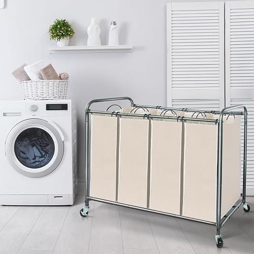 STORAGE MANIAC Laundry Sorter 4 Section, 47.8 Gal (181 L) Laundry Hamper with Wheels, Clothes Divider Basket Sorter, Clothes Separator Hamper Cart with Wheels and Removable Bags, Beige thumbnail 7