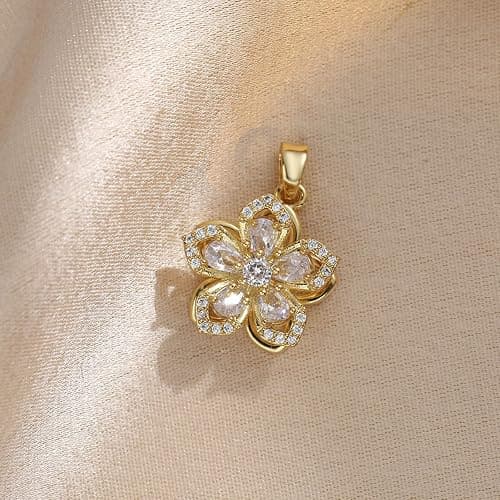 YZYDF Rotating Bauhinia Zircon Flower Pendant Collarbone Chain Temperament Simple Neck Chain Adjustable Copper Chain Necklace thumbnail 5