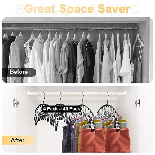 Legging Organizer for Closet, Metal Yoga Pants Hangers 4 Pack w/10 Clips Holds 40 Leggings, Space Saving Hanging Closet Organizer w/Rubber Coated Closet Organizers and Storage, Black thumbnail 4