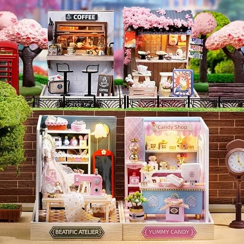 CUTEROOM DIY Doll House Miniature Furniture Wooden House Kit with Dust Cover & LED Light and Accessories - New Three Styles QT Series Dollhouse (QT045) thumbnail 4