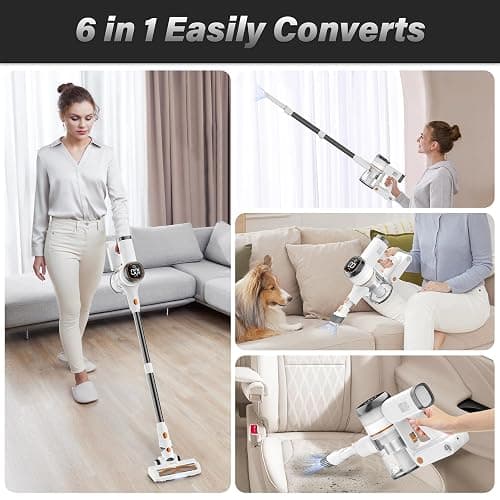 Tikom V500 Cordless Vacuum Cleaner for Home, 40000Pa/450W Stick Vacuum with LED Touch Screen, Charging Wall Dock, Anti-Tangle, Lightweight Handheld Vacuum for Pet Hair, Hard Floor, Carpet thumbnail 6