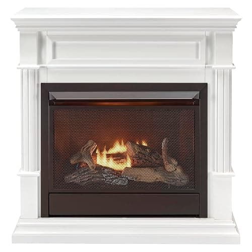 Duluth Forge Ventless Liquid Propane Gas Fireplace with Mantel - 26,000 BTU, T-Stat Control, White Finish - Model# DFS-300LT-3WT - Image 1