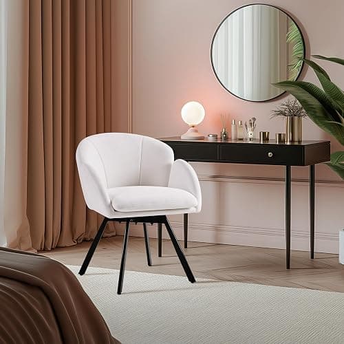 Yaheetech Swivel Accent Chair, Flower Chenille Armchair, Vanity Chair Side Chair with 360-Degree Swivel Base and Seat Cushion for Living Room/Bedroom/Home Office/Makeup, White thumbnail 2