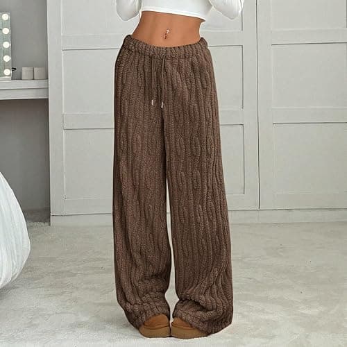 Sherpa Pajama Pants Women Soft Drawstring Elastic Wasit Fluffy Pj Pants Comfy Lounge Fleece Lined Sleepwear Bottoms thumbnail 3
