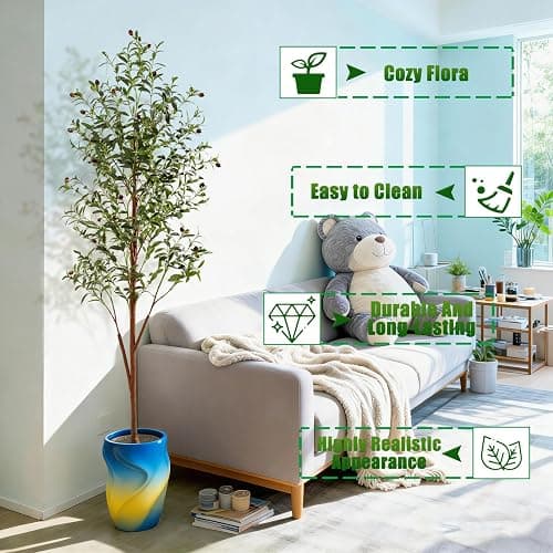 CyanZen 6FT Artificial Olive Tree Indoor, Tall Faux Olive Tree with Pot&Basket, Large Fake Olive Tree with Realistic 1080 Silk Leaves and 60 Fruits for Living Room Home Office Decor. thumbnail 6