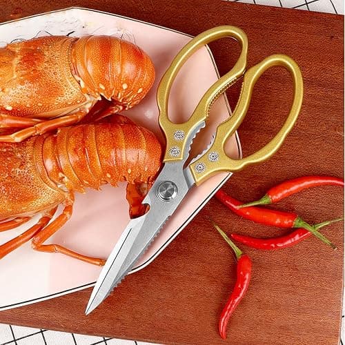 AWinjoy Kitchen Scissors, Heavy Duty Sharp Shears Dishwasher Safe, Kitchen Accessories Cooking Shears for Meat Chicken Fish Poultry Herb Bread (gold) thumbnail 2