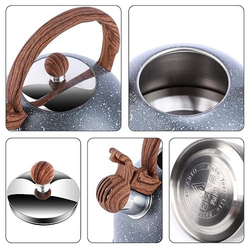 Tea Kettle, 2.3 Quart / 2.5 Liter BELANKO Stainless Steel Tea Kettles, Food Grade Stovetops Tea pot with Wood Pattern Handle Loud Whistling for Tea, Coffee, Milk etc, Gas Electric Applicable - Gray thumbnail 7