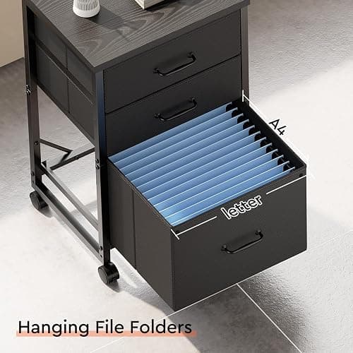 Maihail 3 Drawer Mobile File Cabinet with Wheels Fabric Vertical Filing Cabinet fits A4 or Letter Size for Home Office,Black thumbnail 7