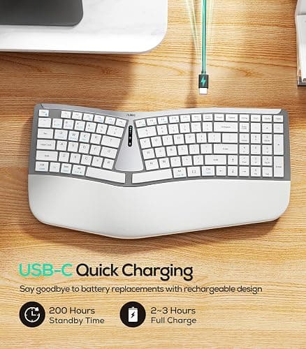 Nulea RT07B Wireless Ergonomic Keyboard - Split Keyboard, Wrist Rest, Natural Typing, Bluetooth and USB Connectivity, USB-C Rechargeable,Compatible with Windows Mac (Grey White) thumbnail 6