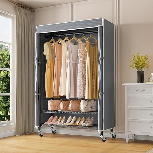 VIPEK R3C Rolling Clothes Rack with Cover Portable Closet for Hanging Clothes, Heavy Duty Garment Rack Clothing Racks with Wheels& Hanging Rod, Black Racks with Grey Upgraded Polyester Cover thumbnail 2