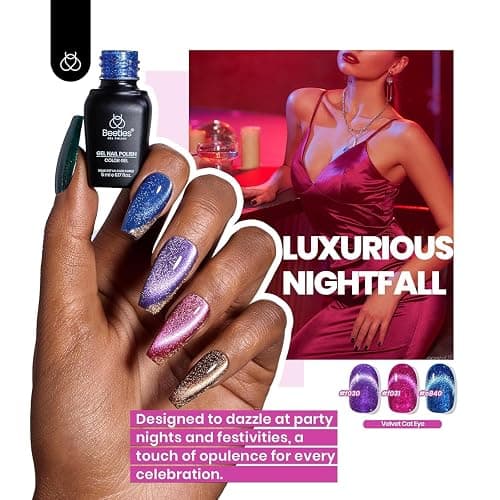 Beetles Cat Eye Gel Nail Polish Set, 36 Colors Magnetic Fall Gel Polish Kit | Magnetic Glitter Red Purple Brown Green Burgundy Base Glossy Matte Top Coat Soak Off UV DIY Salon Nail Art Gift for Women thumbnail 5