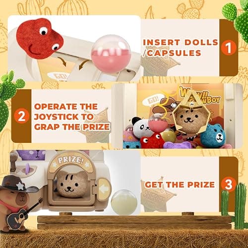 Mini Claw Machine for Kids, Cute Capybara Vending Machine for Girls Age 5-6, Candy Grabber Dispenser with Plush Toy and Capsule for Boys, Birthday Gifts for Age 3+, Perfect for Family, Party thumbnail 4