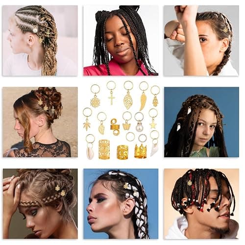WLLHYF 230 Stück Haarschmuck für Zöpfe Loc-Haare Dreadlocks Metall-Haarspulen Ringe Manschetten Clips goldene Haar-Charms Anhänger Haar-Styling-Zubehör Dekorationen für Frauen und Mädchen thumbnail 5