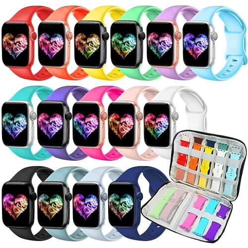 15Pack Watch Bands Compatible for Apple Watch Band 38mm 40mm 41mm 42mm 44mm 45mm 46mm 49mm Women Men, Soft Silicone Sport Band Strap for iWatch Bands Series Ultra 11 10 9 8 7 6 5 4 3 2 1 SE - Image 1