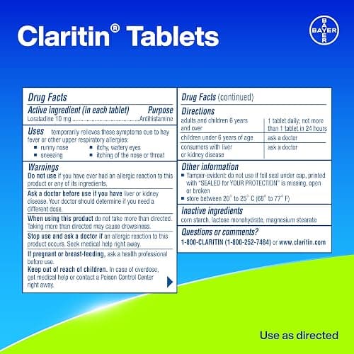 Claritin Allergy Medicine for Adults, 24-Hour Non-Drowsy Loratadine 10mg Pills, Antihistamine, 30 Tablets + 1ct On-The-Go Relief thumbnail 14