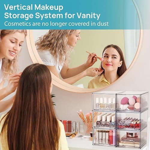 Vtopmart 4 Pack Small Clear Stackable Storage Drawers,Acrylic Bathroom Makeup Organizer,Plastic Storage Bins For Vanity, Undersink, Kitchen Cabinets, Pantry, Home Organization thumbnail 5