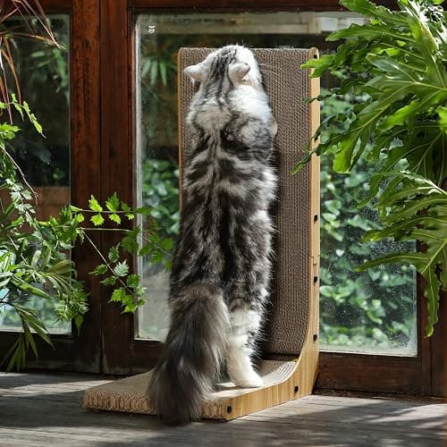 FUKUMARU Cat Scratcher, 26.8 Inch L Shape Cat Scratch Pad Wall Mounted, Cat Scratching Cardboard with Ball Toy for Indoor Cats, Large Size thumbnail 6