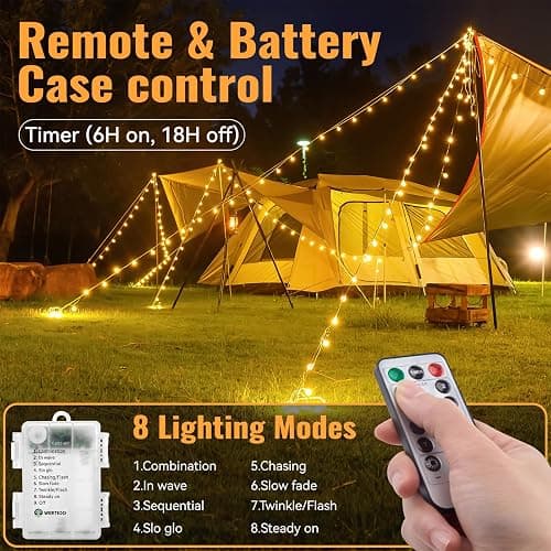 WERTIOO 33ft 100 LEDs Battery Operated String Lights Globe Fairy Lights with Remote Control for Outdoor/Indoor, Tent, Camping, Bedroom,Garden,Christmas Tree[8 Modes,Timer ] (Warm White) thumbnail 6