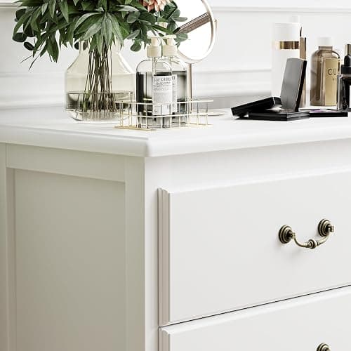 White Dresser, Modern 6 Drawer Double Dresser for Bedroom Adults & Kids with Vintage Gold Handles, Wide Dressers & Chests of Drawers, 6 Drawer Dressers for Hallway, Antique White thumbnail 7