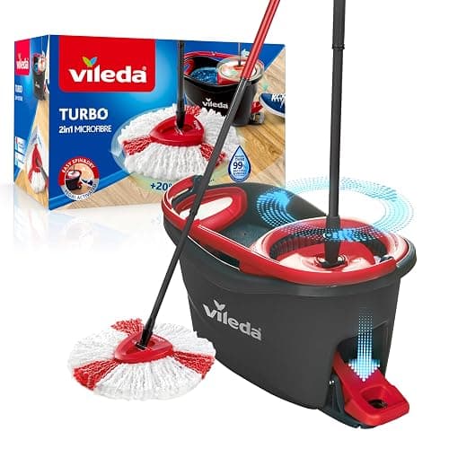 Vileda Turbo 2in1 Spin Mop & Bucket Set with Foot Pedal | Telescopic Handle (Up to 123cm) & 2in1 Microfibre Mop Head | Deep Cleaning, Removes 99% of Dirt with Water | Eco‑Friendly Amazon Packaging - Image 1