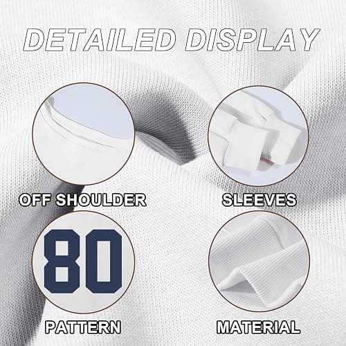 Weripoah Graphic Sweatshirts for Teen Girl Oversized Off The Shoulder Sweatshirt Y2k Jersey Top Number 80 Streetwear Pullover thumbnail 7