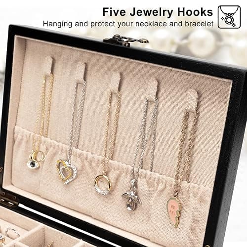 Pinzoveco Jewelry Box for Women, Rustic Wooden Jewelry Organizer Box for Storage Earrings Rings Necklace Bracelet, Farmhouse Style Wood Jewelry Boxes & Organizers (Black) thumbnail 5