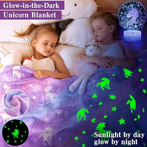 Toylink Unicorn Gifts for Girls Age 4 5 6 7 8 9 10, Kids Unicorn Toys with Mini Karaoke Machine/Glowing Blanket/Night Light/Headband/Bracelets, Birthday Graduation Gifts for Daughter Niece thumbnail 5
